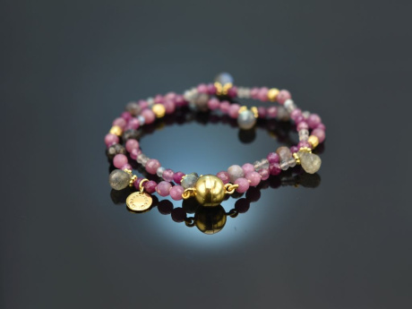 Alpenrose! Fancy Armband zweireihig Labradorith Rubin Pink Saphir Amethyst Sterlingsilber vergoldet