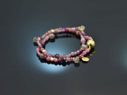 Alpenrose! Fancy Armband zweireihig Labradorith Rubin Pink Saphir Amethyst Sterlingsilber vergoldet