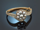 Wien um 1930! Edler Armreif mit Altschliffdiamanten und naturgrauen Perlen Gold 585