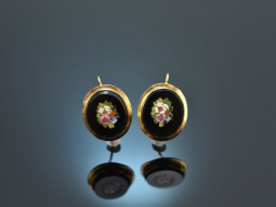 Italien um 1850! H&uuml;bsche Ohrringe mit Mikromosaik Gold 585 und Tombak