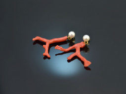From our workshop! Coral branch earrings with cultured pearls silver 925 gold-plated