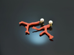 From our workshop! Coral branch earrings with cultured pearls silver 925 gold-plated