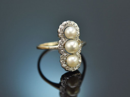 Around 1910! Historic ring with pearls and old-cut...