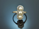 Around 1910! Historic ring with pearls and old-cut diamonds, gold 585