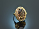 Around 1950! Large ring with smoky quartz and seed pearls gold 585