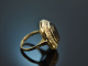 Around 1950! Large ring with smoky quartz and seed pearls gold 585