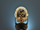 Around 1950! Large ring with smoky quartz and seed pearls gold 585