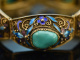 China around 1960! Decorated filigree bracelet with turquoise and enamel silver-gilt