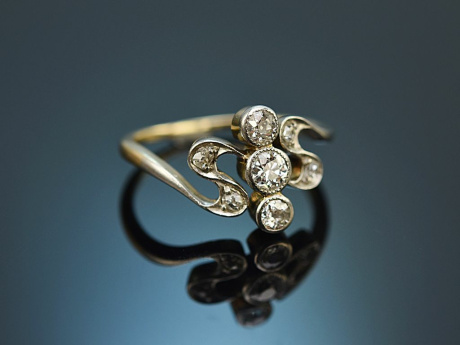 Around 1910! Beautiful Art Nouveau ring with diamonds, gold 585 and platinum