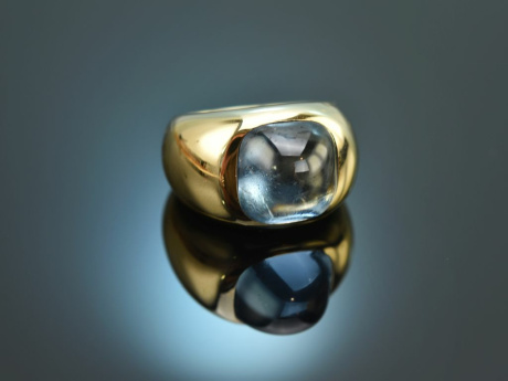 Um 1990! Schicker Statement Ring mit Blautopas Gold 585