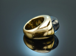 Um 1990! Schicker Statement Ring mit Blautopas Gold 585