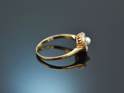 Around 1900! Antique ring with natural pearl and diamond...