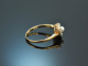 Around 1900! Antique ring with natural pearl and diamond roses gold 585 and platinum