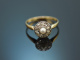 Around 1900! Antique ring with natural pearl and diamond roses gold 585 and platinum