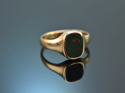 Around 1910! Antique signet ring with heliotrope red gold...