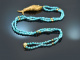 Around 1970! Filigree fish pendant with turquoise chain, gold-plated silver