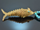 Around 1970! Filigree fish pendant with turquoise chain, gold-plated silver