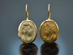 Italy around 1860! Beautiful lava cameo earrings gold-plated silver