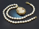 Around 1960! Pretty cultured pearl necklace with cameo pendant, gold-plated silver