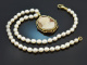 Around 1960! Pretty cultured pearl necklace with cameo pendant, gold-plated silver