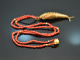 Around 1970! Filigree fish pendant with coral chain, gold-plated silver