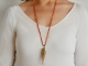 Around 1970! Filigree fish pendant with coral chain, gold-plated silver