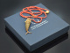 Around 1970! Filigree fish pendant with coral chain, gold-plated silver