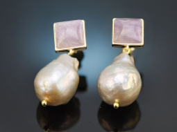 Lavender Bloom! Earrings baroque cultured pearls and amethyst silver 925 gold-plated