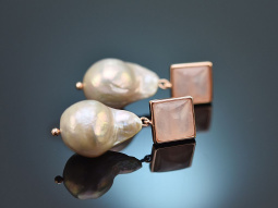 La Vie en Rose! Baroque cultured pearl earrings rose quartz silver 925 rose gold-plated