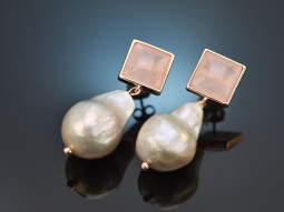 La Vie en Rose! Baroque cultured pearl earrings rose quartz silver 925 rose gold-plated