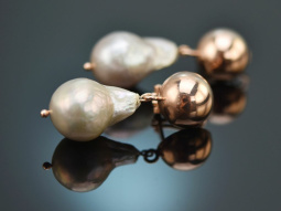 Shimmering Rose! Large baroque cultured pearl earrings silver 925 rose gold-plated