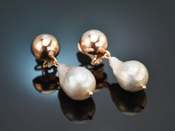 Shimmering Rose! Large baroque cultured pearl earrings silver 925 rose gold-plated