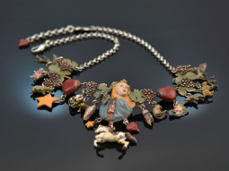 Viennese bronze around 1910! Rare painted necklace with...