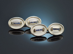 Around 1910! High-quality cufflinks with mother-of-pearl and sapphires in 585 gold and platinum