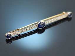 Around 1910! Elegant bar brooch with sapphires and diamonds, gold 585 and platinum