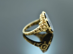 Um 1970! Imposanter Wappen Siegel Ring mit graviertem Lagenachat Gold 585