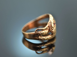 Around 1890! Historic snake ring with rubies in red gold 585