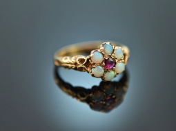 England around 1975! Beautiful opal ring with ruby gold 375