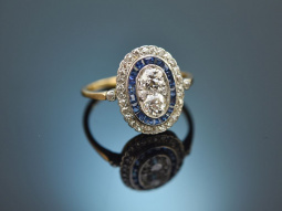 Um 1920! Art Deco Ring mit Diamanten und Saphiren Platin und Gold 750