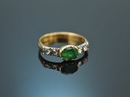 Around 1800! Classicism ring with diamonds and emerald in 585 gold