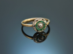 Um 1910! Antiker Ring mit Diamanten und Smaragden Gold 585