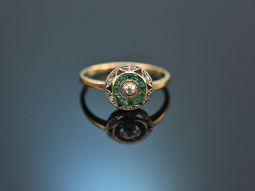 Around 1910! Antique ring with diamonds and emeralds gold 585