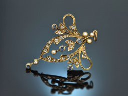 Around 1900! Art Nouveau pendant with diamond pearls and sapphires in 585 gold