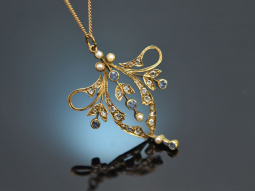 Um 1900! Jugendstil Anh&auml;nger mit Diamanten Perlen und Saphiren aus Gold 585