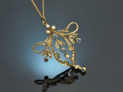 Around 1900! Art Nouveau pendant with diamond pearls and...