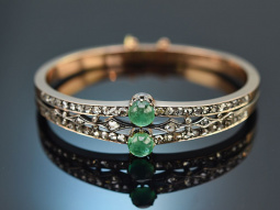 France around 1880! Bracelet with Russian emeralds and diamonds in 750 pink gold