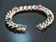 Around 1970! Beautiful curb bracelet with colored stones in silver