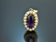 Around 1980! Amethyst pendant with seed pearls in 585 gold