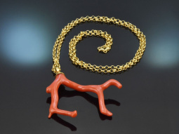 Boho style! Large coral branch pendant with long chain...