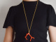 Boho style! Large coral branch pendant with long chain silver 925 gold-plated